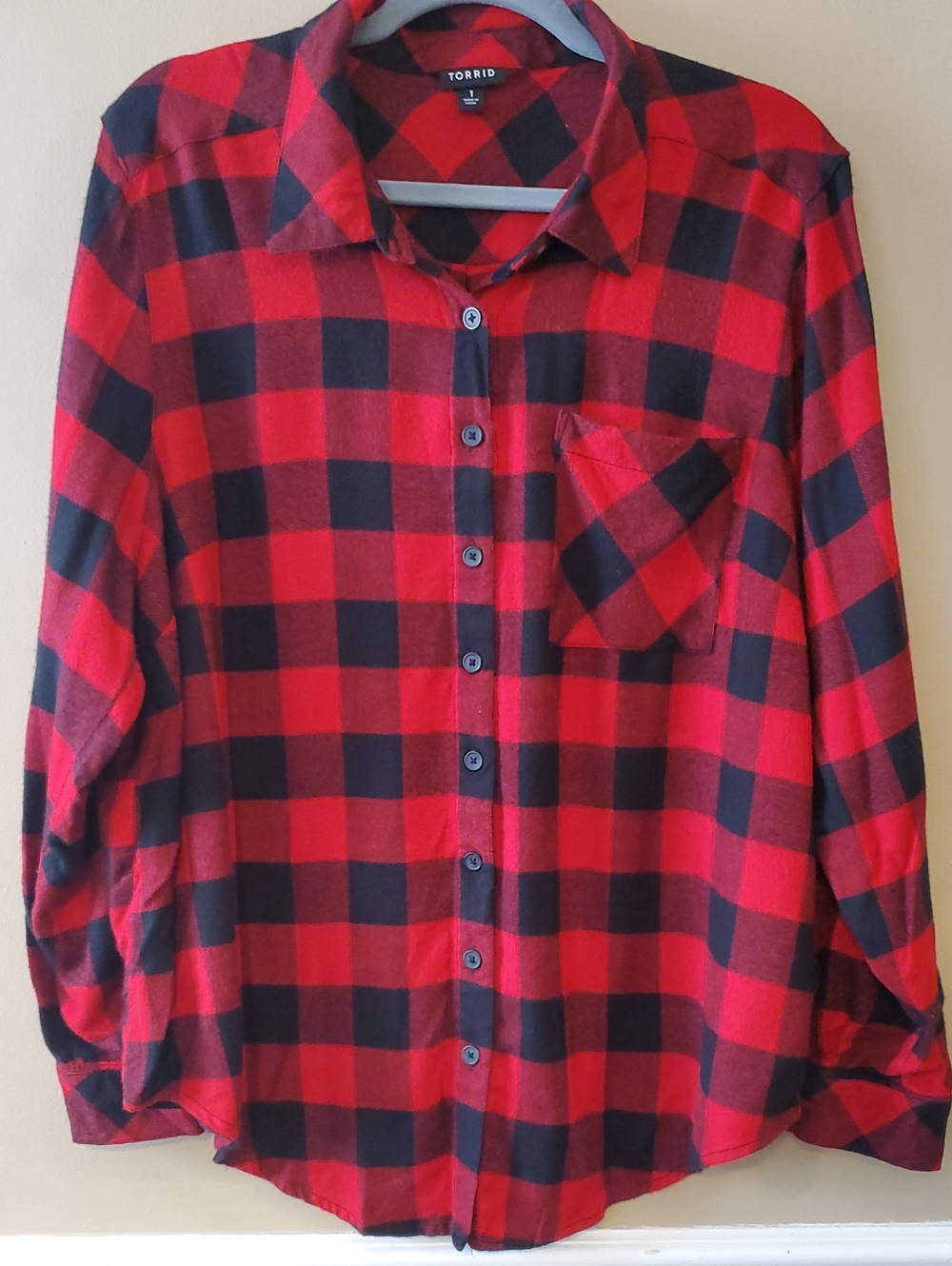 Torrid Lizzie Button Up Shirt In Red And Black Buffalo Check Size 1X - Picture 3 of 10